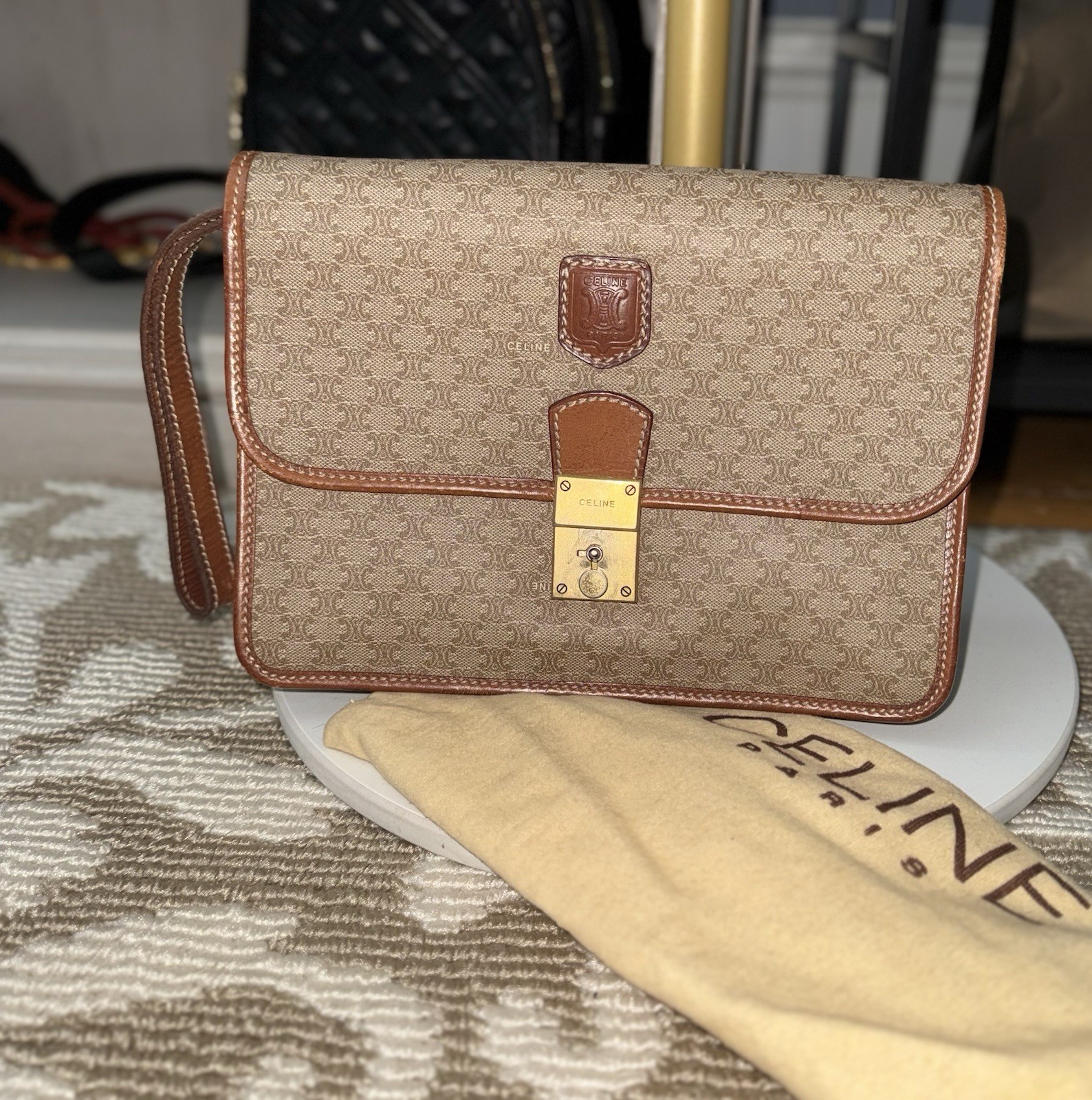 CELINE vintage  Triomphe Logo Wristlet Clutch