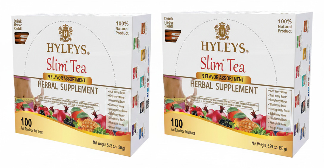 (2 PACK-BUNDLE) HYLEYS Slim Tea 9 Flavor Assortment 100 Ct Herba  (200 TEA BAGS)