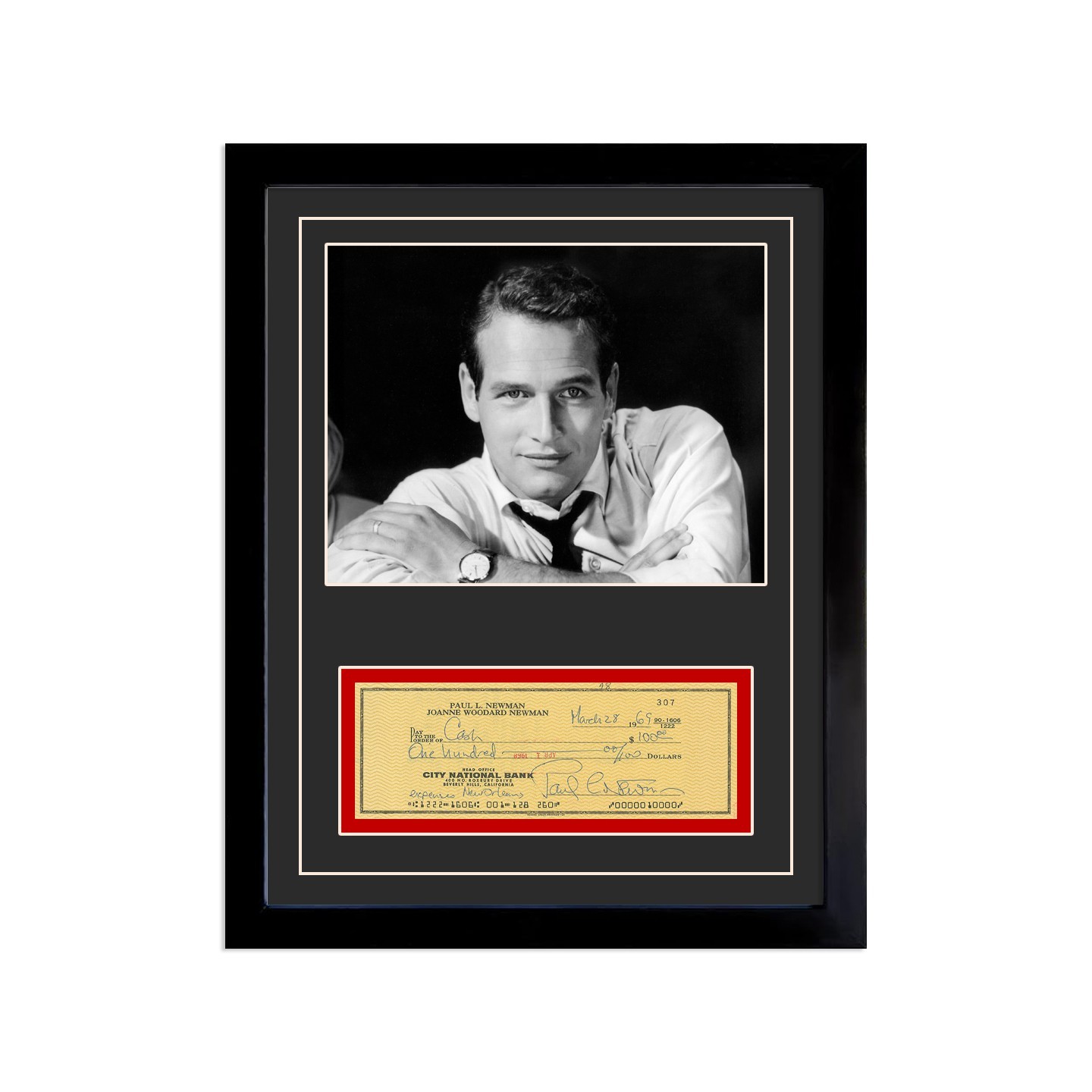 Paul Newman Signed Cancelled Check Framed Display Paul Newman Signed Cancelled Check Framed Display