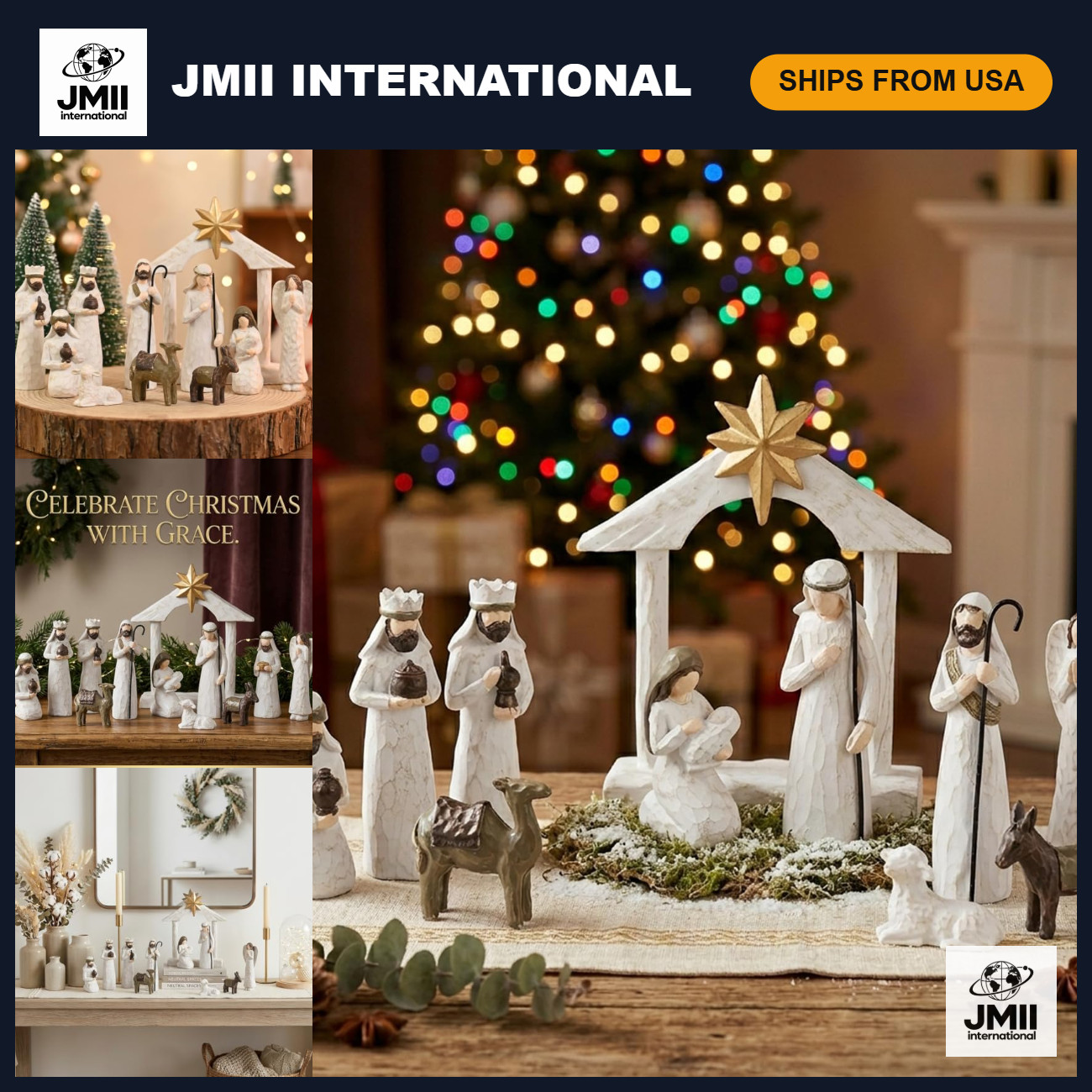 White Nativity Set - Small Resin Christmas Figurines for Holiday Decor