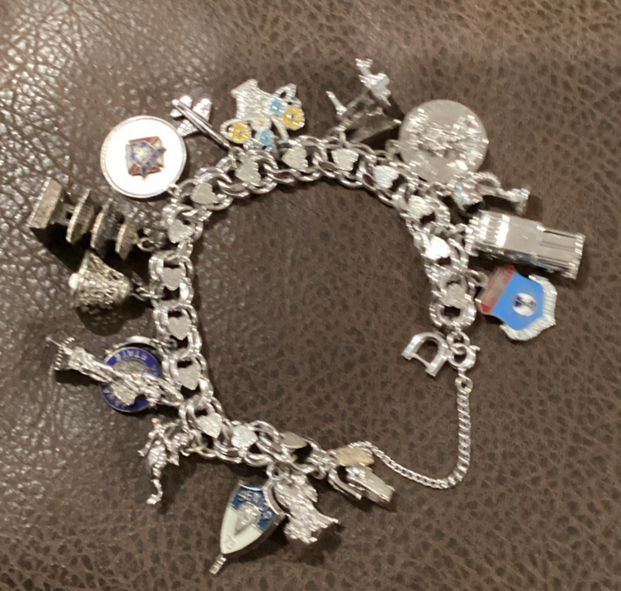 Vintage Monet  Hearts Charm Bracelet Silver Tone Some Charms Sterling 1960-70’s