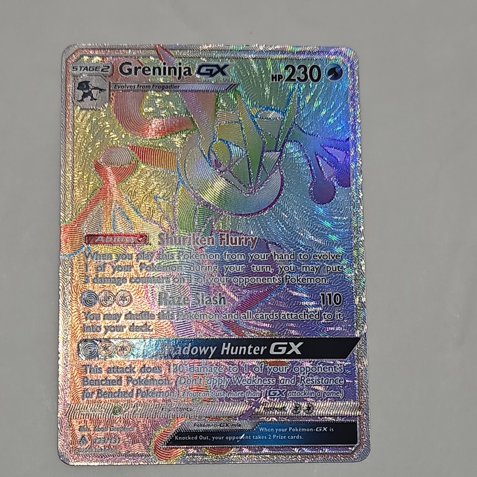 Pokemon TCG Greninja GX Secret Rare Full Art Holo 133/131 SM-Forbidden Light NM Pokemon TCG Greninja GX Secret Rare Full Art Holo 133/131 SM-Forbidden Light NM