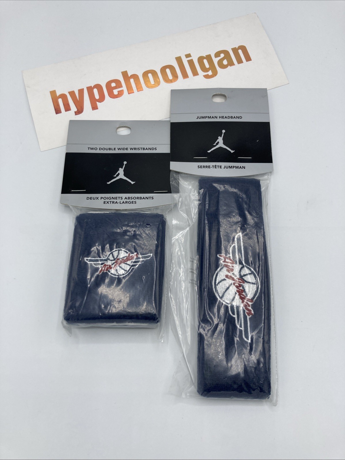 BNWT VINTAGE Jordan Wings Headband Wristband SET - Navy White Red Jumpman