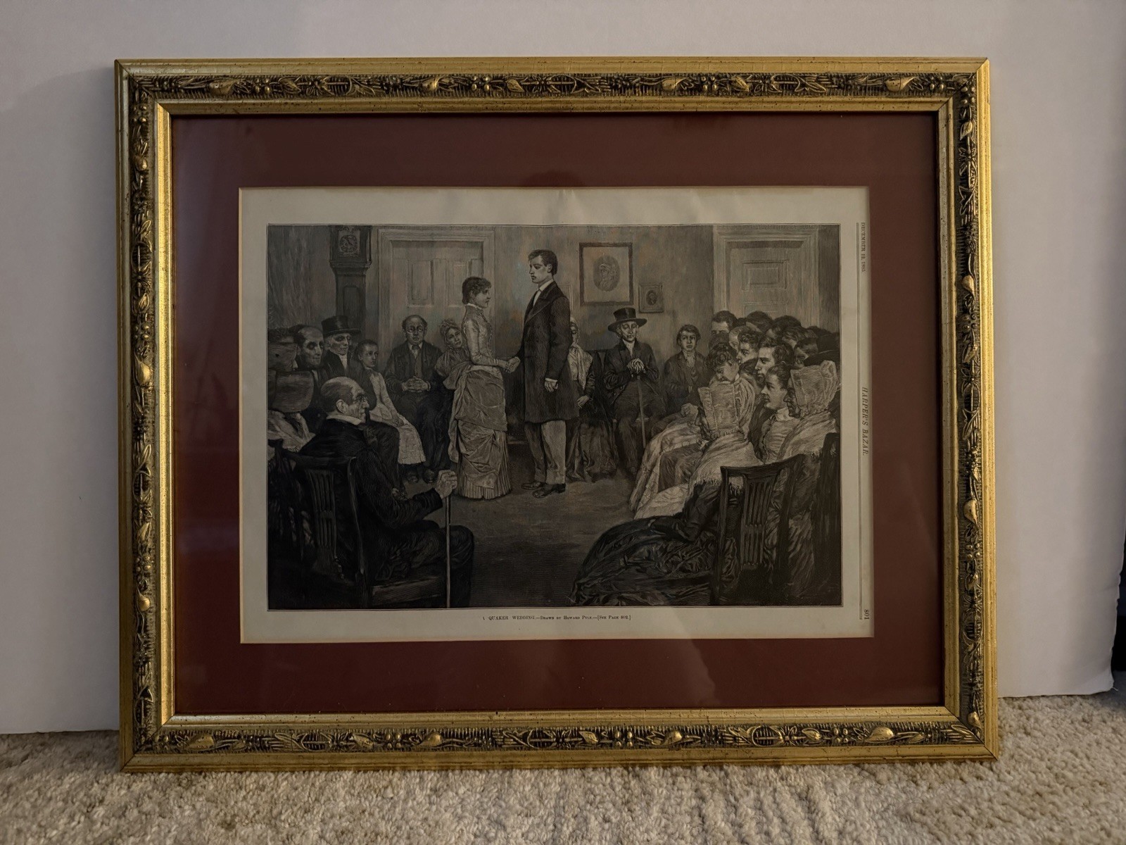 Quaker Wedding 1885 BRIDE and GROOM QUAKERS RELIGION Framed Print