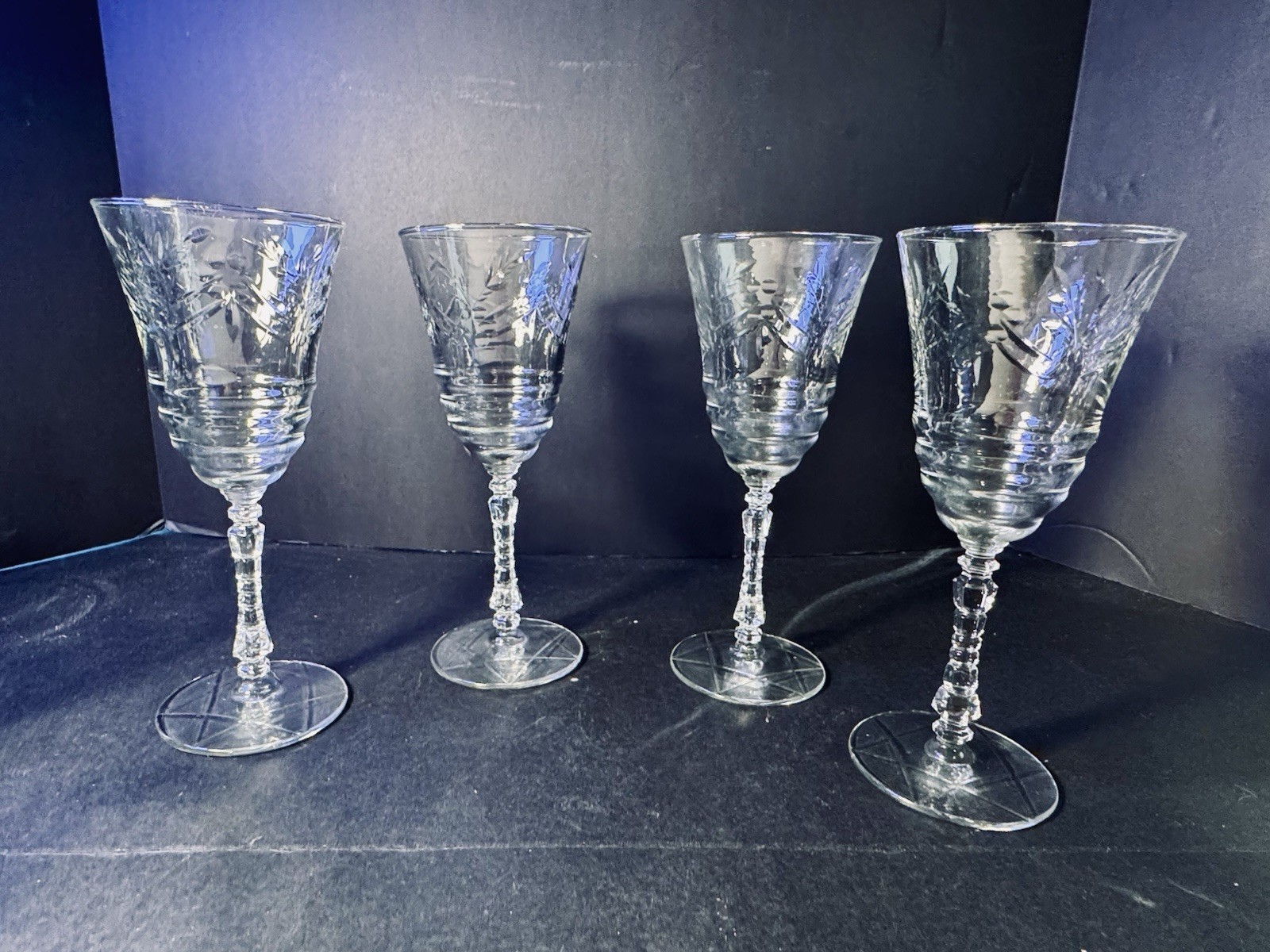 Vintage 1940’s Libby Rock Sharp Arctic rose cut blown glass stemware. Set Of 4 Vintage 1940’s Libby Rock Sharp Arctic rose cut blown glass stemware. Set Of 4