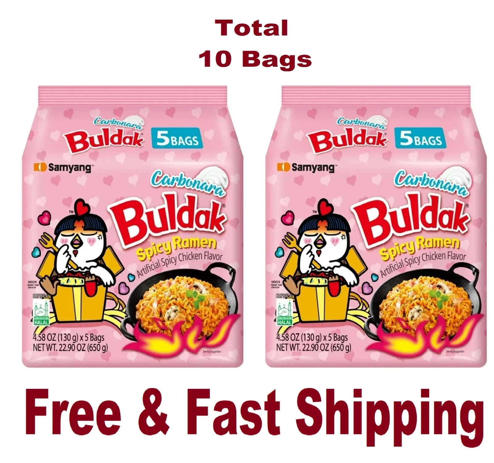 Samyang Spicy Chicken Noodle Carbonara Flavor Ramen, 4.58 oz, 10 Pack