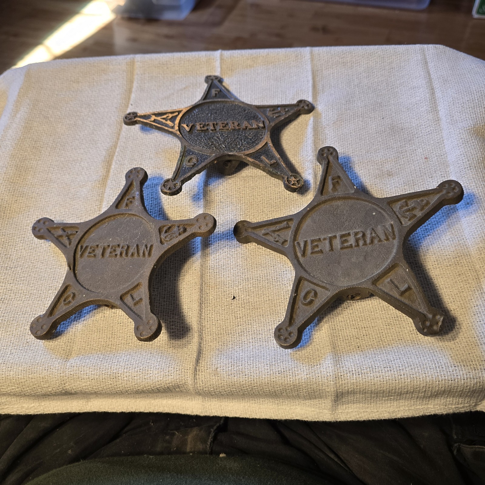 Lot 3 Vintage GAR Veteran Grave Markers Cast Metal Civil War FCL Star Flag...