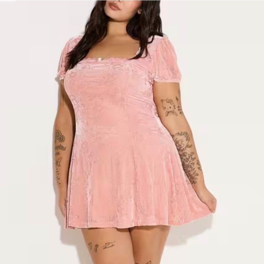 Torrid LoveSick Pink Velvet Burnout Mini Dress 1X Puff Sleeve Floral Babydoll