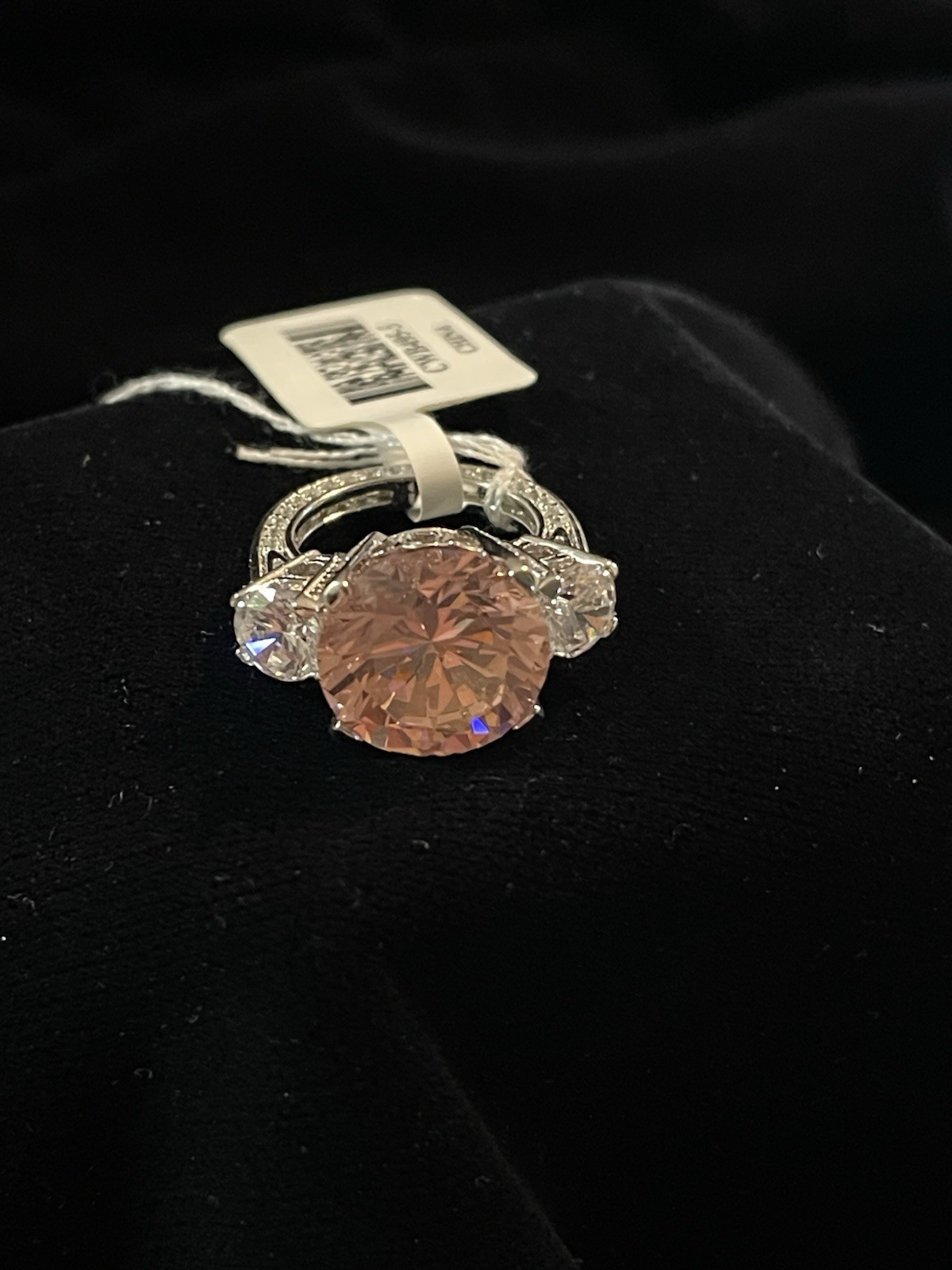 JTV Rhodium Over 9.25 Sterling Silver Big Pink CZ Ring Size 5