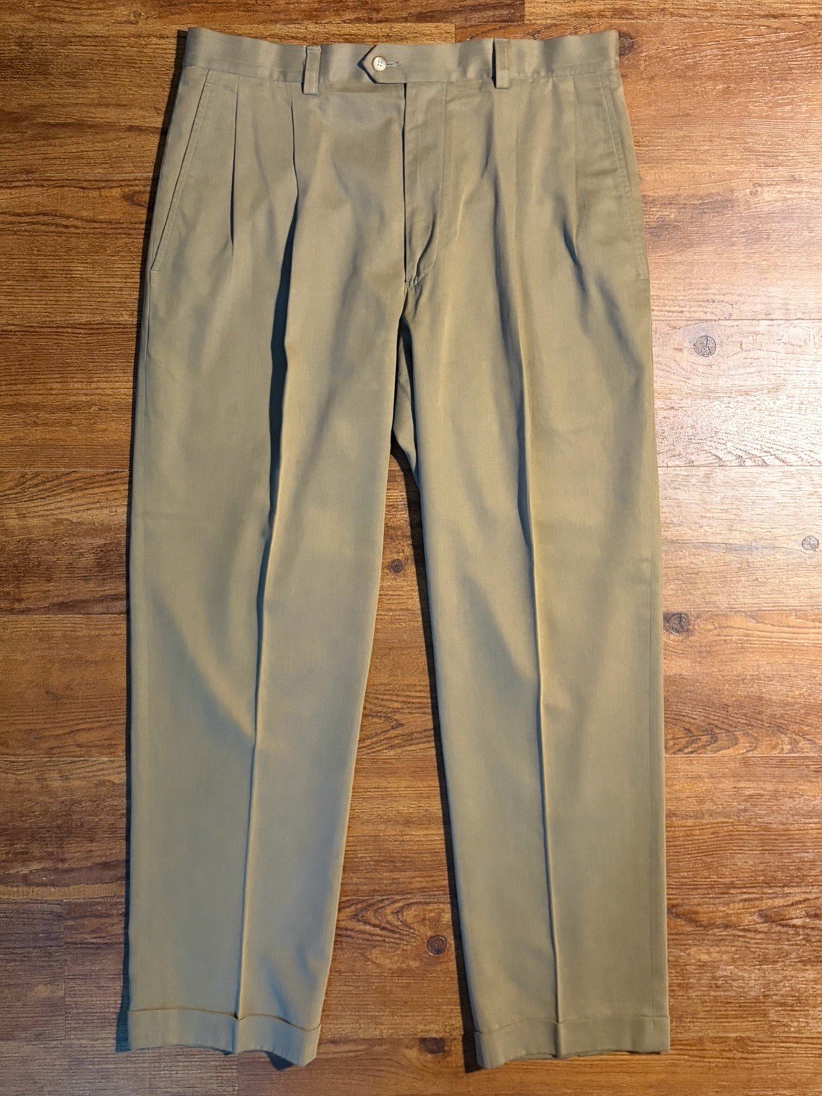 Vintage Nordstrom Men\'s 35x31 Tan Cotton/Tencel  Chinos Pleated Cuffed Casual
