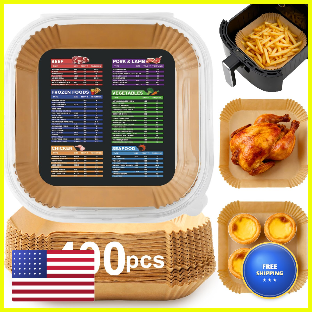Adhjito 400 Pcs Air Fryer Liners Disposable 8 Square Unbleached Heavy Duty Air
