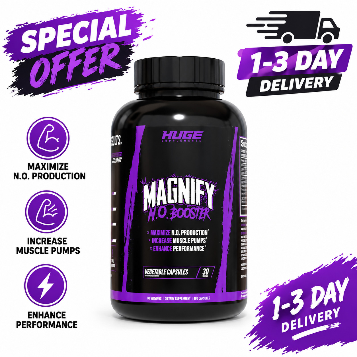 Huge Supplements Magnify Pump Pills Nitric Oxide Booster 180 Capsules