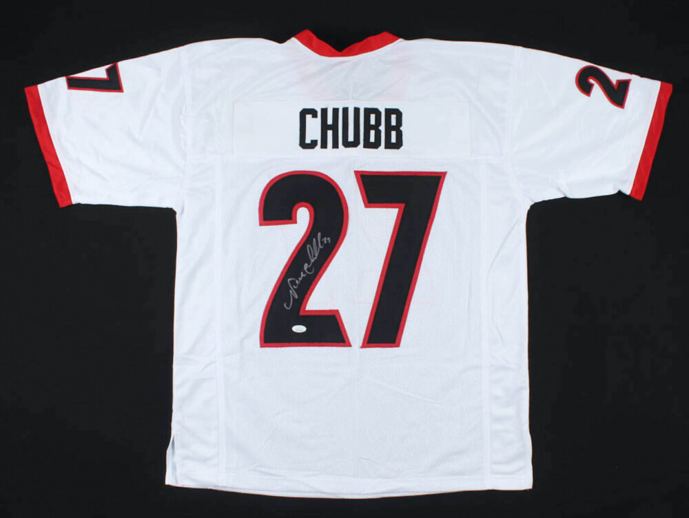 Nick Chubb Signed Georgia Bulldogs White Jersey (JSA) Browns 2nd Round Pick RB Nick Chubb Signed Georgia Bulldogs White Jersey (JSA) Browns 2nd Round Pick RB