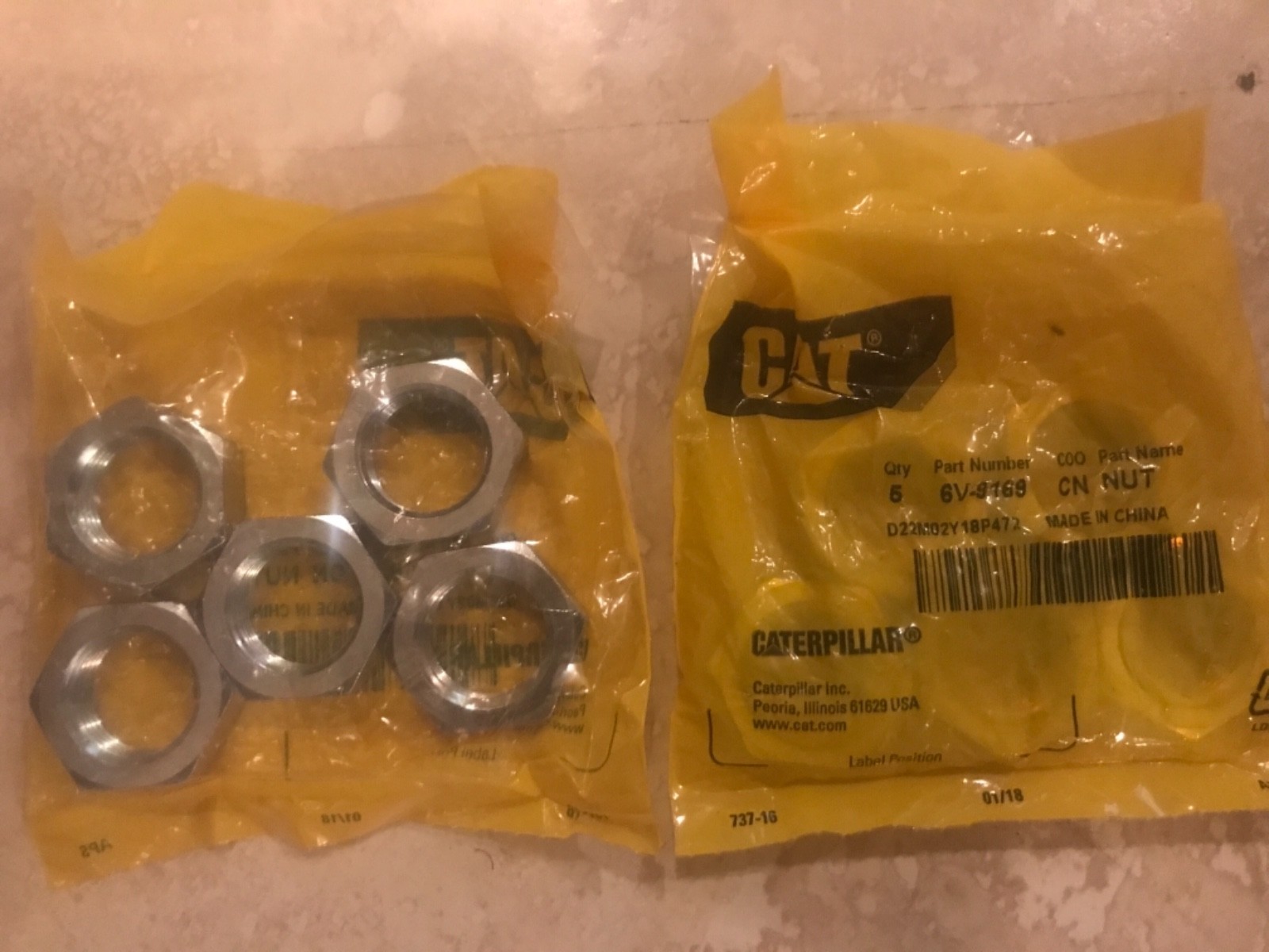 (5 PC LOT) GENUINE OEM Caterpillar 6V9169 Bulkhead Nut - 13/16\
