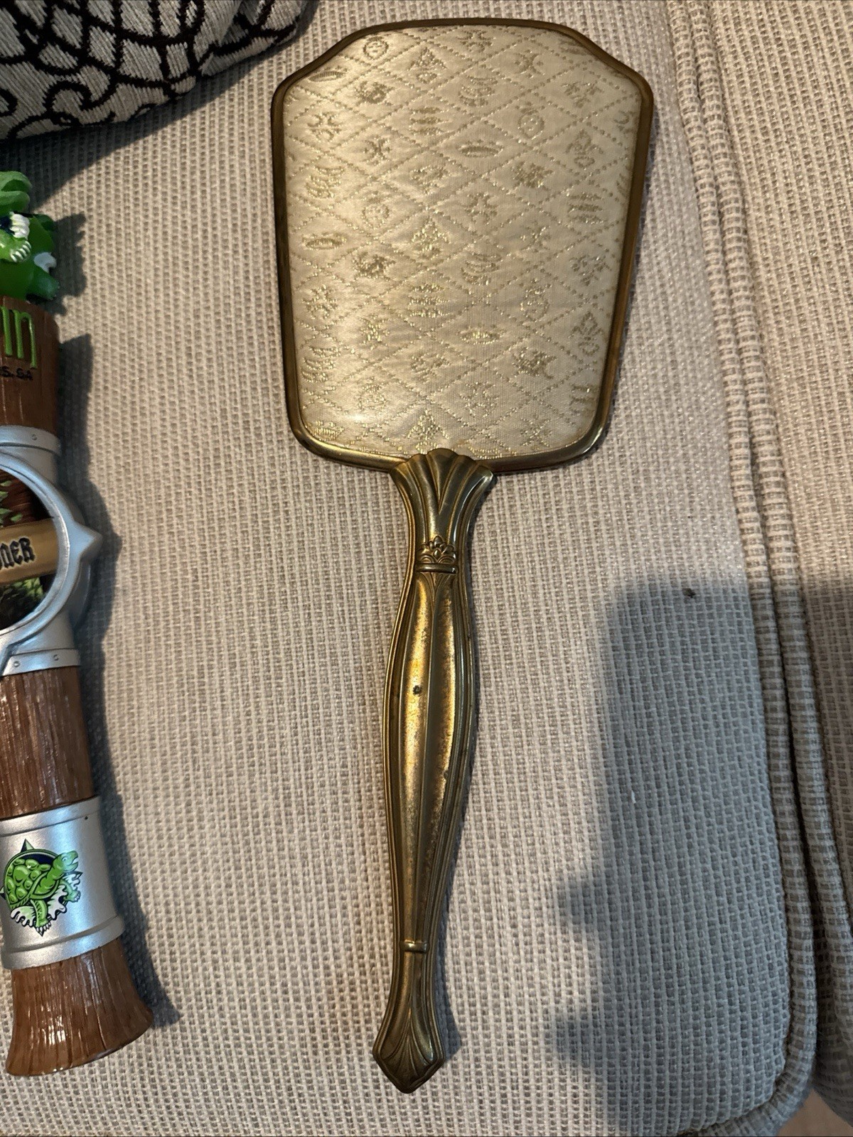 VTG 1940s-1950s Hand Held Brass Vanity Mirror Ornate Gold Designed Back VTG 1940s-1950s Hand Held Brass Vanity Mirror Ornate Gold Designed Back