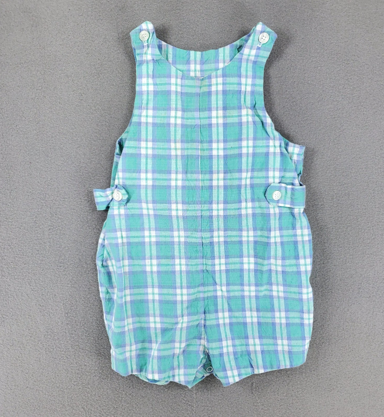 Vintage Kitestrings Shortsall Romper Overall Plaid 2T Toddler USA Cotton Baby