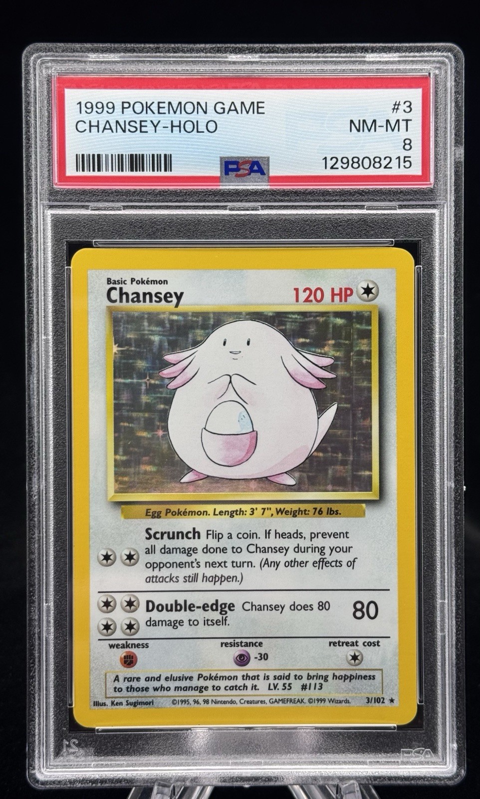 Chansey Holo #3 Base Set Unlimited 1999 Pokemon Game PSA 8  🥚✨