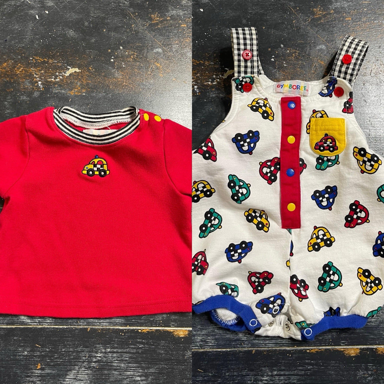 Vtg Gymboree Cars Taxis 1994 Layette Baby Bubble Romper Two Piece Shirt And