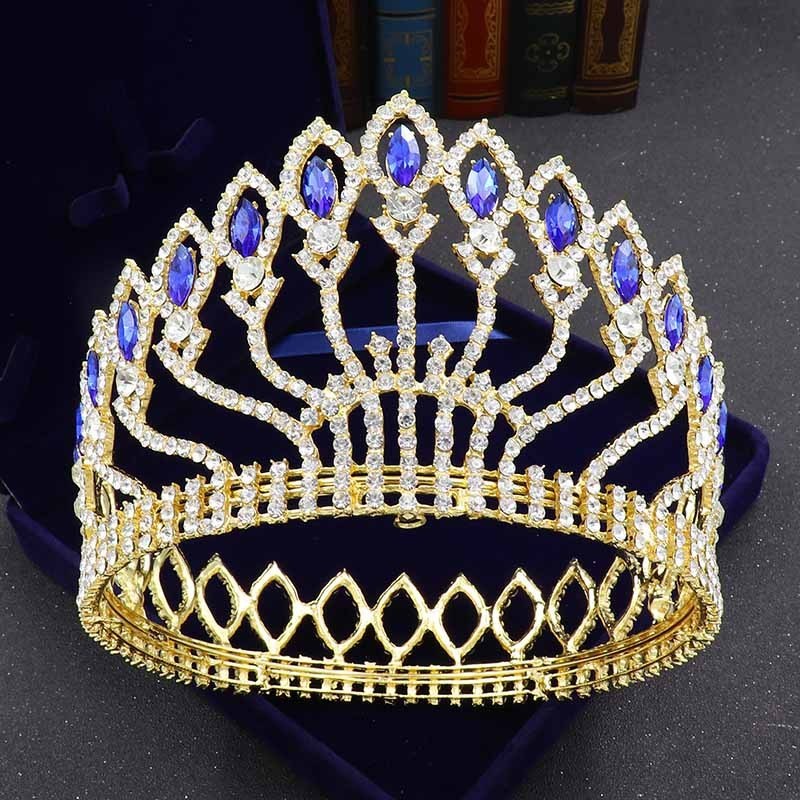 9.8cm Tall Pageant Round Crown Wedding Queen Princess Tiara For Women