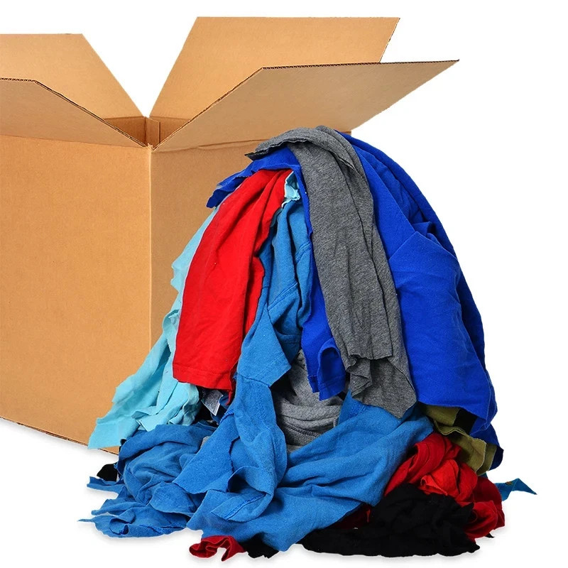 Colored / Knit T-Shirt Rags - 50 LB. Box Cleaning wiping Low Lint Recycled Colored / Knit T-Shirt Rags - 50 LB. Box Cleaning wiping Low Lint Recycled