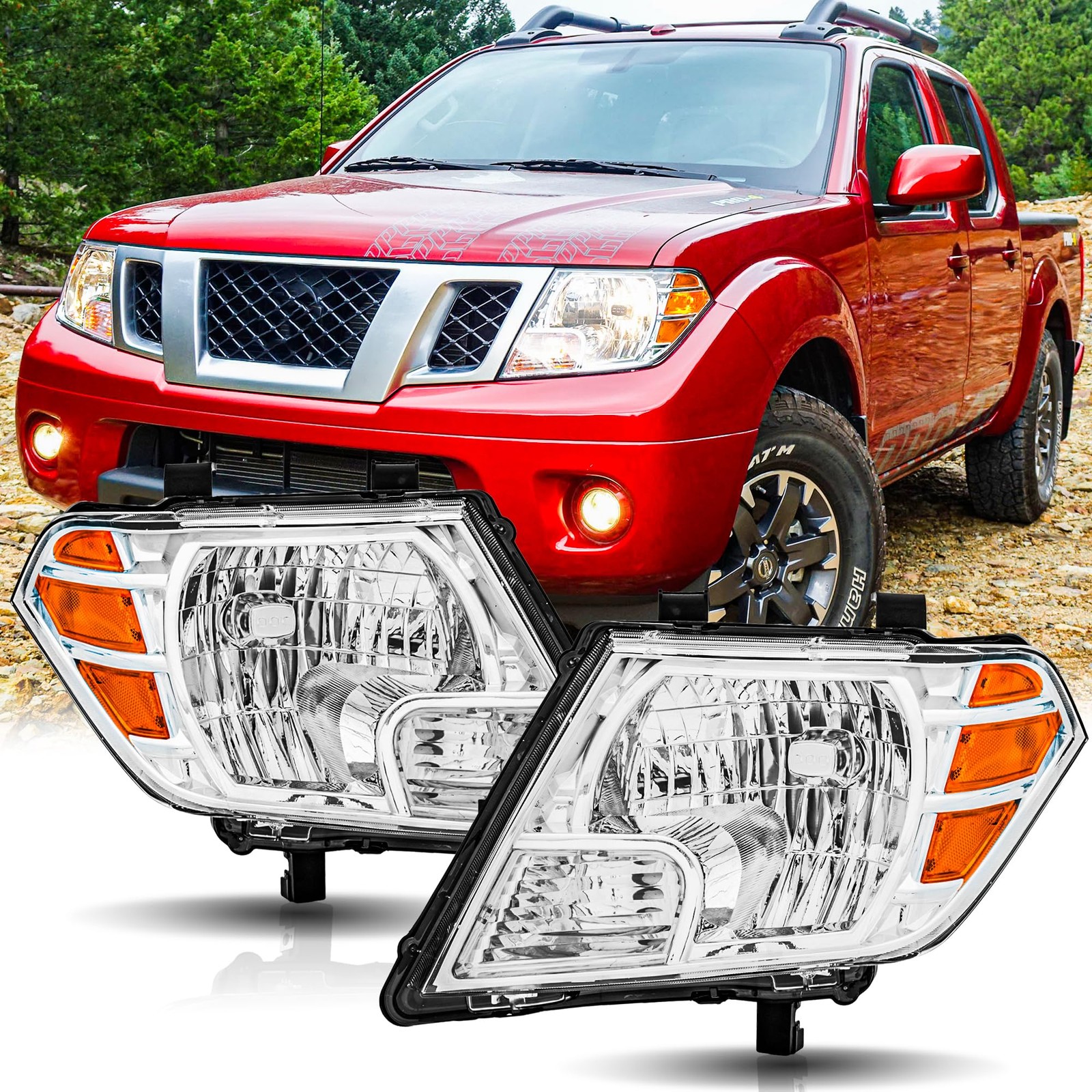 for 2009 2021 Nissan Frontier Headlights Pair Driver Passenger Side Chrome