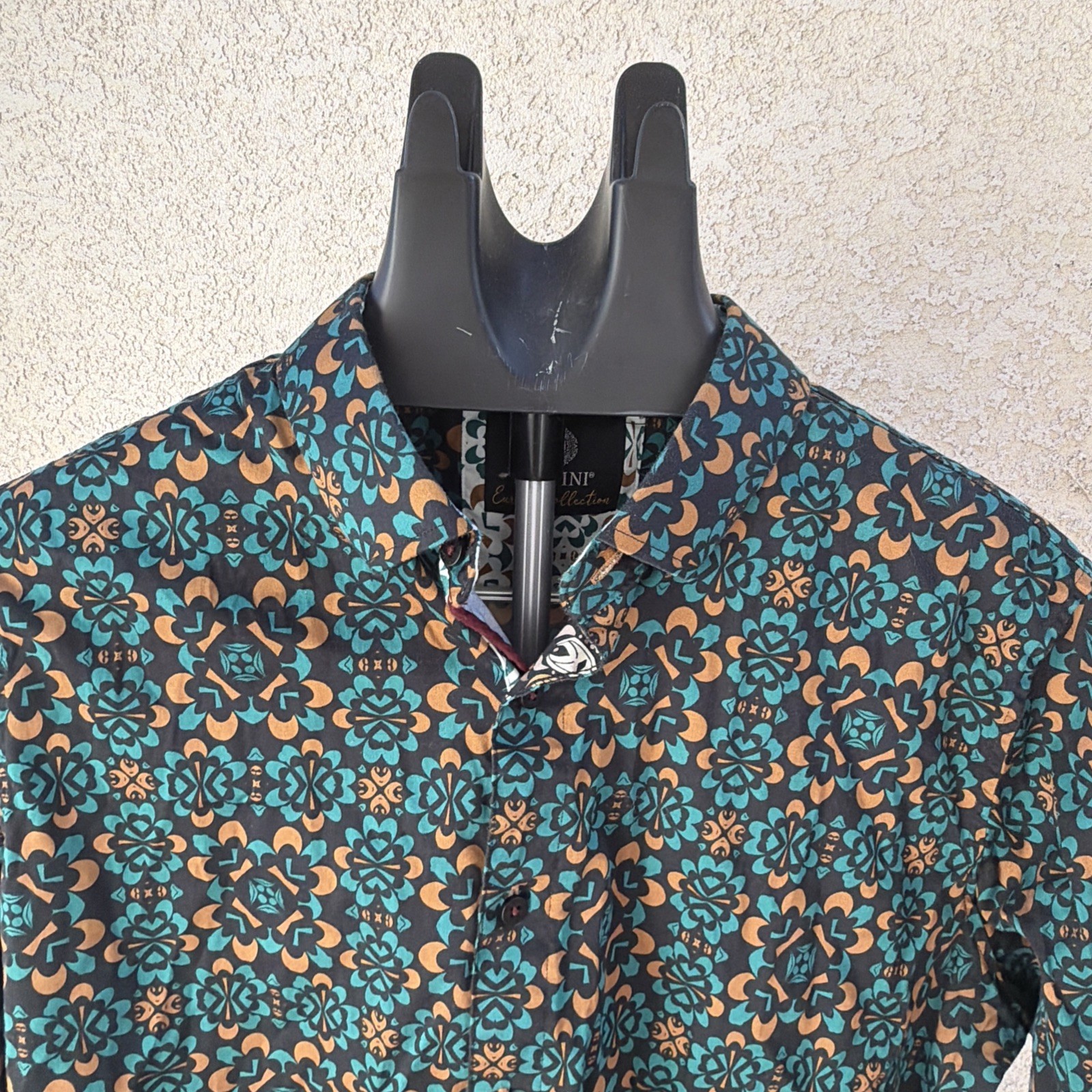 PLATINI Men’s Button Up Shirt large green Floral New Age Design PLATINI Men’s Button Up Shirt large green Floral New Age Design