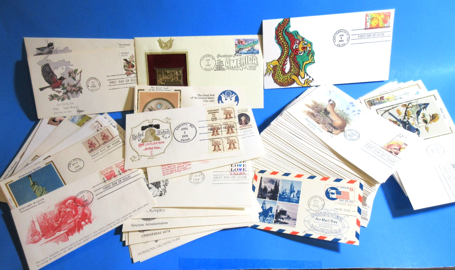 HUGE LOT FIRST DAY COVERS, MANY CACHETS, UNADDRESSED, ABOUT 450 PER LOT,AWESOME