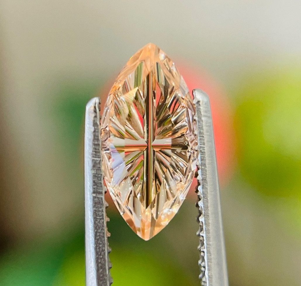 Lab Grown Peach Sapphire Fantasy Cut Marquis Shape Gemstones 1.35 Carats.