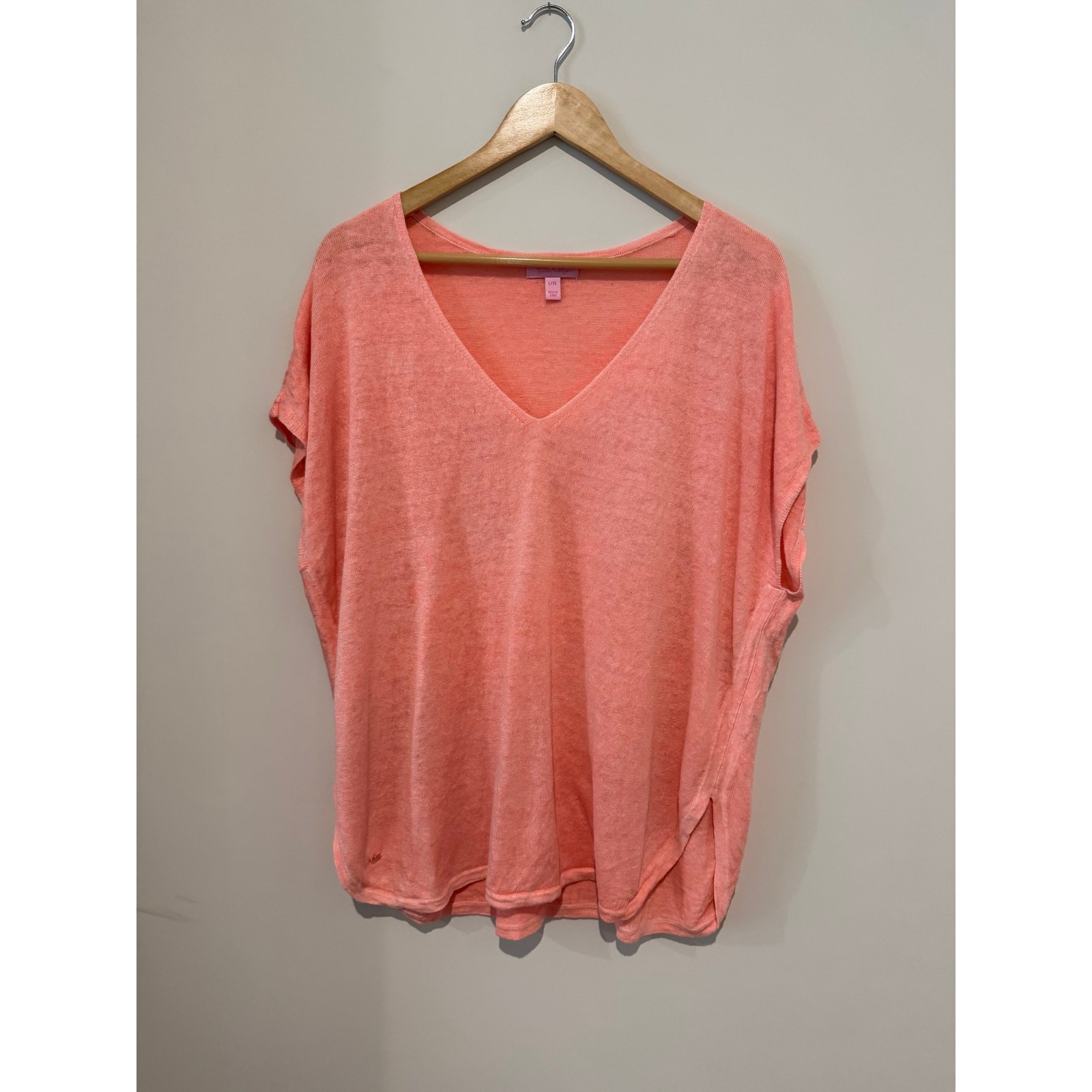 Lilly Pulitzer 100% LINEN Sanford Top Coral V Neck Relaxed Coverup L/XL FLAW