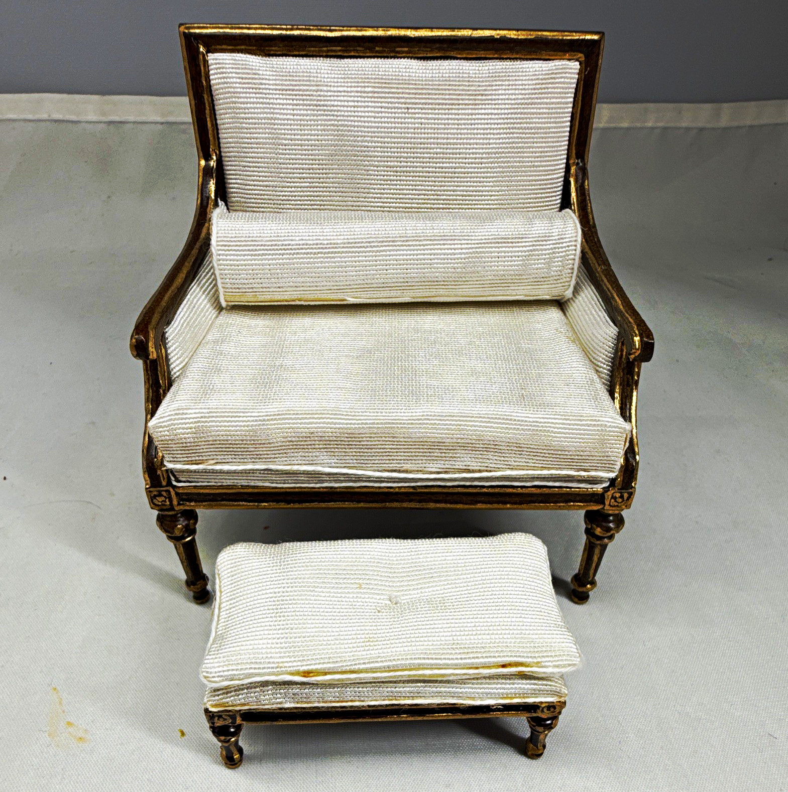 Vintage BESPAQ Fine Miniatures Armchair Ottoman Set 1:12 Dollhouse Furniture