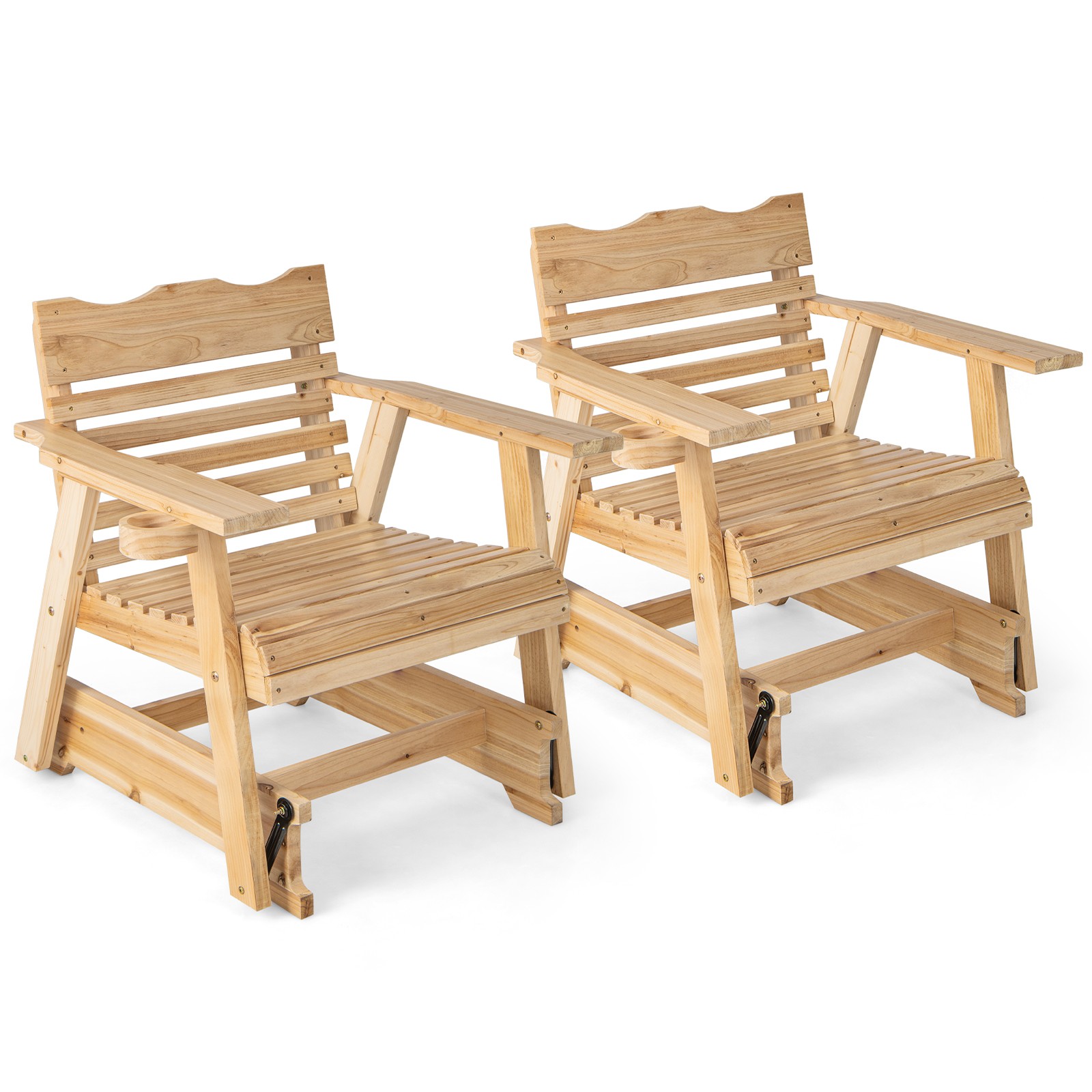 Topbuy 2PCS Outdoor Fir Wood Rocking Chair Outdoor Glider Chair with Rotatable