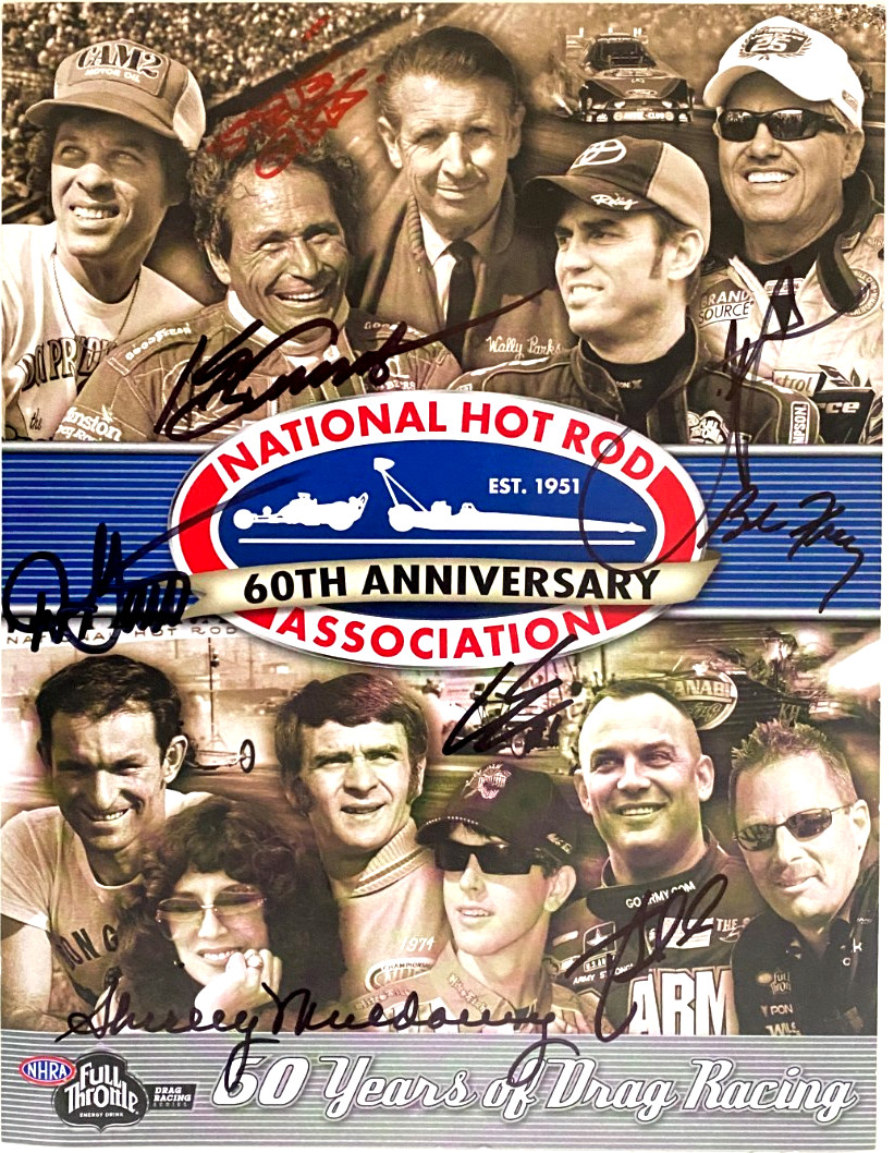 NHRA 60TH ANV SIGNED GARLITS  JOHN FORCE  VTG NHRA AHRA DRAG RACING HANDOUT