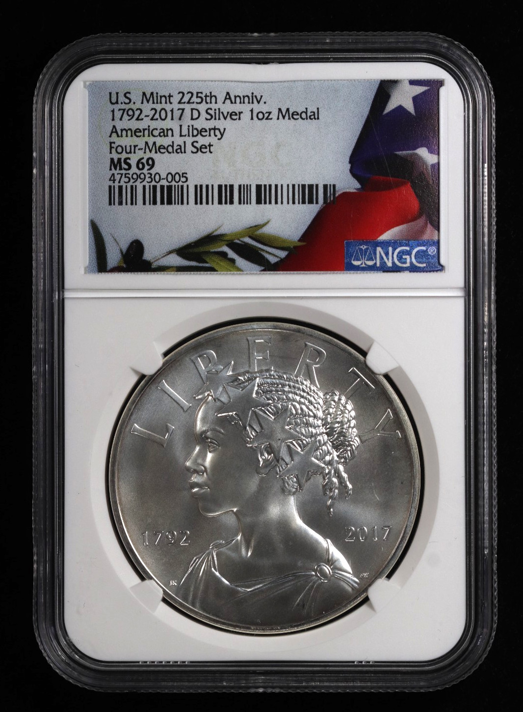 1792-2017-D American Liberty 1oz .999 Silver Medal 225th Anniversary NGC MS69