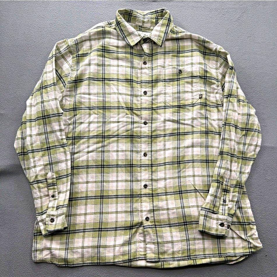 Duck Camp Shirt Mens 3XL Big & Tall Plaid Long Sleeve Button Up Green/Beige