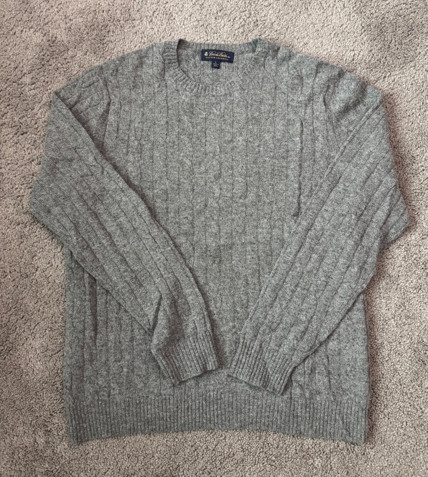 Brooks Brothers Scottish Lambswool Gray Cable Knit Sweater Large
