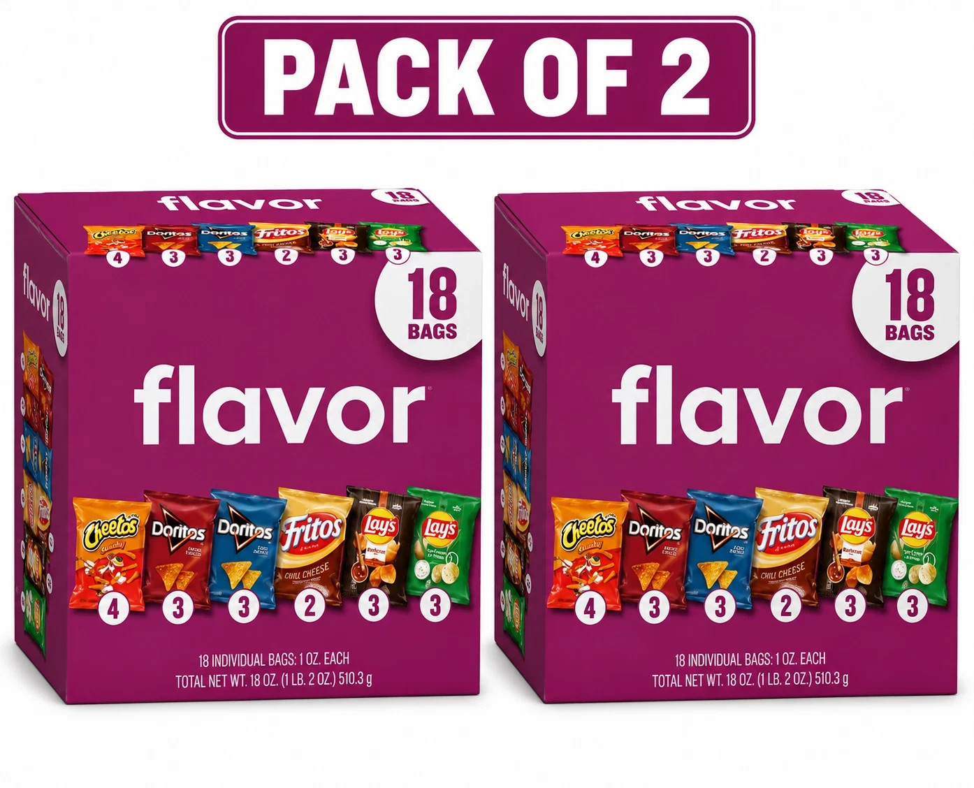 Frito-Lay Flavor Mix Snack Chips Variety, 18 Pack (Pack of 2)