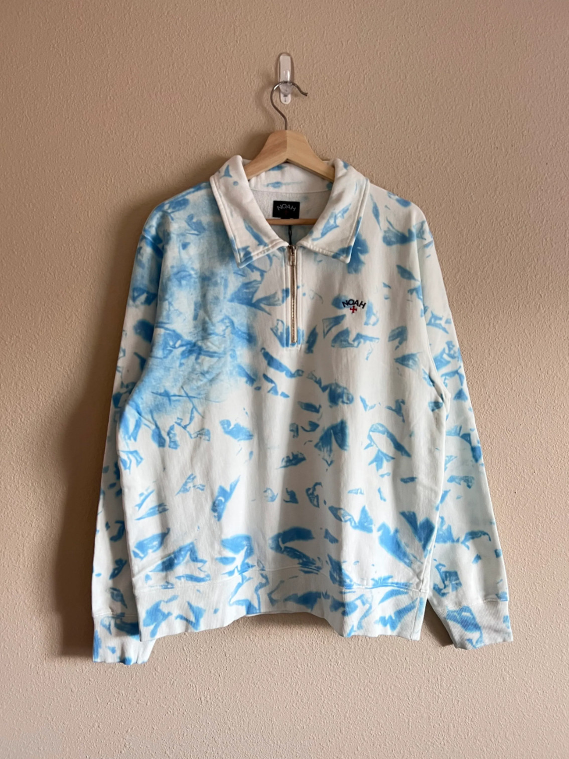 Noah Splatter Dye Half Zip Pullover - Size Large - Blue - NEW Noah Splatter Dye Half Zip Pullover - Size Large - Blue - NEW