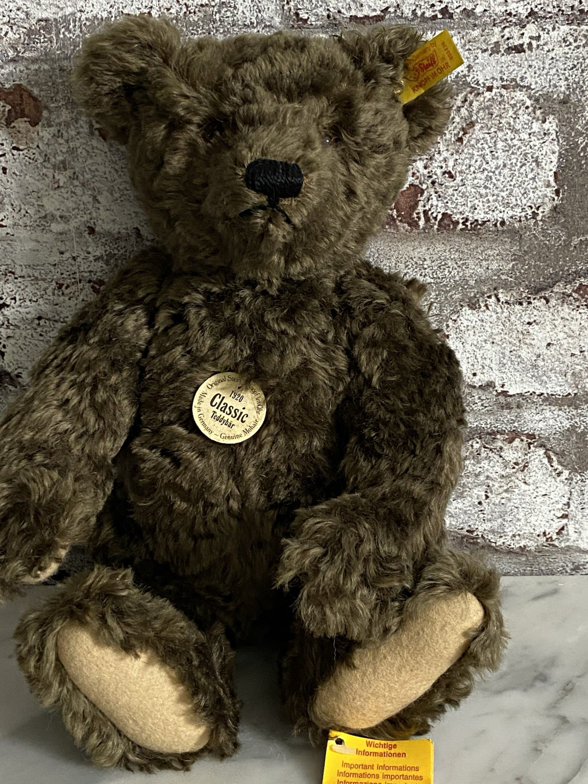 Steiff Classic Teddybär Mohair Teddy Bear 10 in w/ Knopf im Ohr Tag 000829