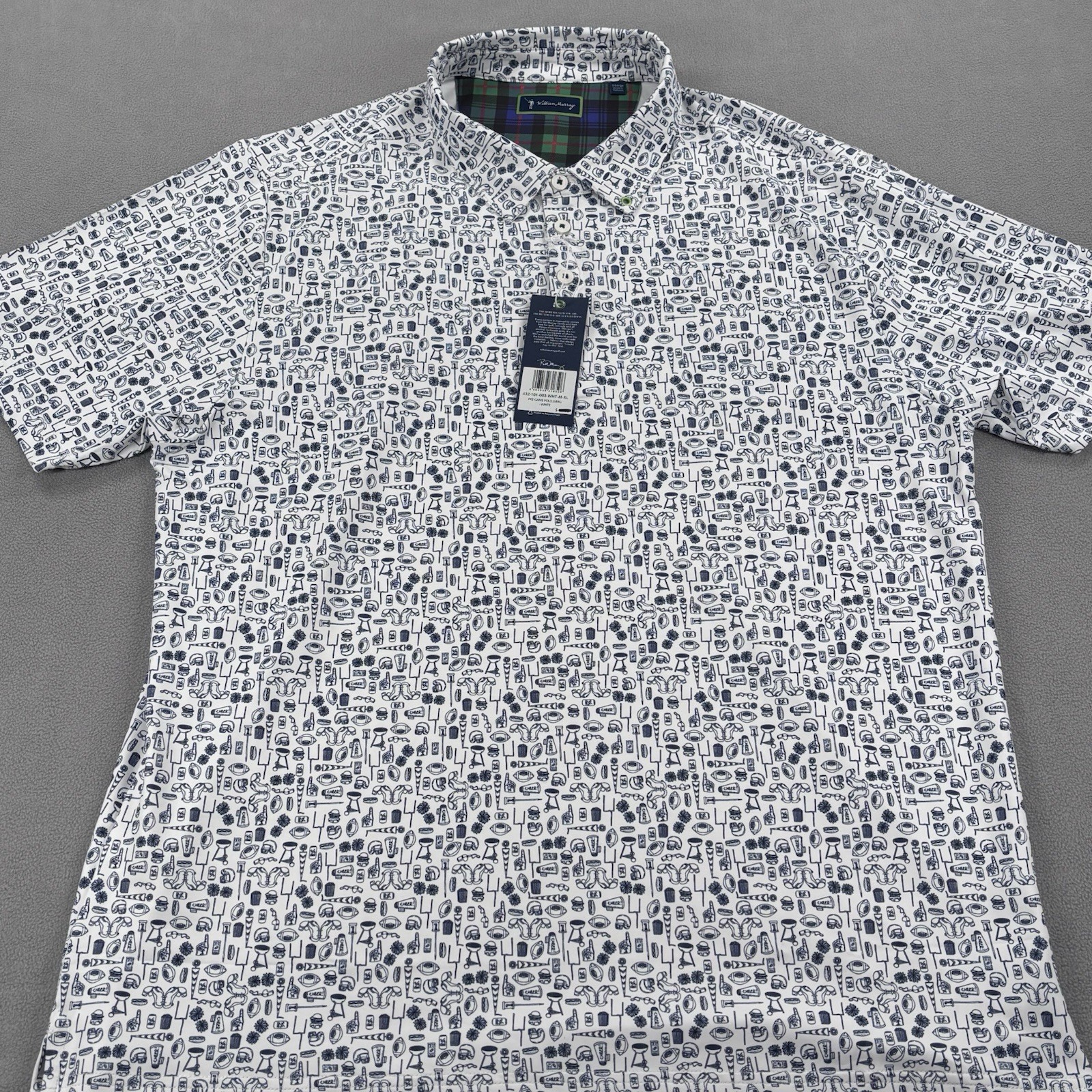 William Murray Golf Polo Men’s Size XL All Over Football Print Performance White William Murray Golf Polo Men’s Size XL All Over Football Print Performance White