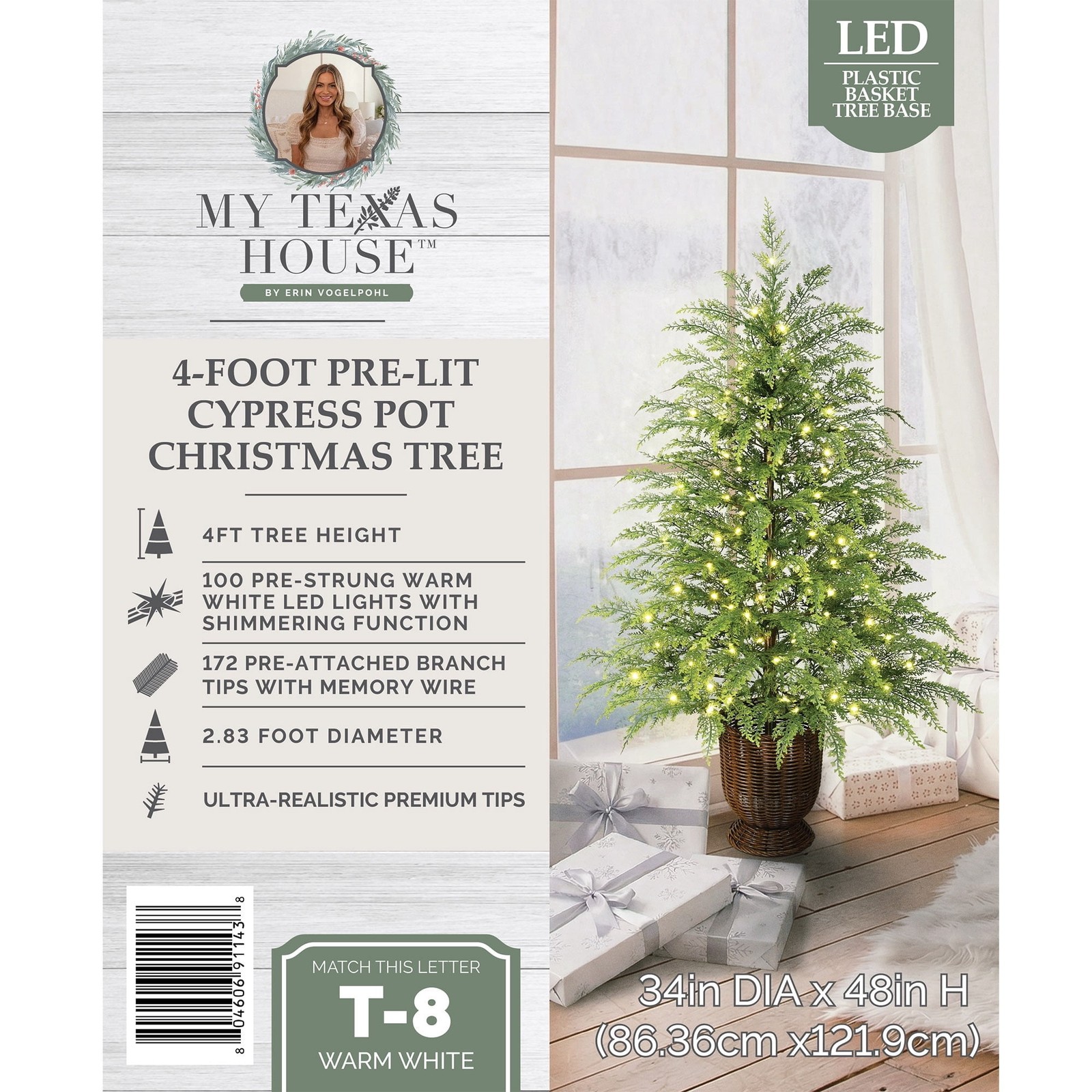 My Texas House 4FT Pre-Lit Cypress Pot Artificial Christmas Tree Warm White NIB
