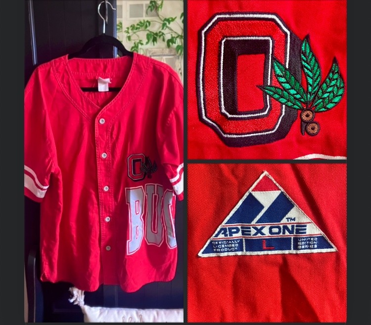 Vintage 90s Apex One Button Up Ohio State Buckeyes All Over Jersey Sz Large