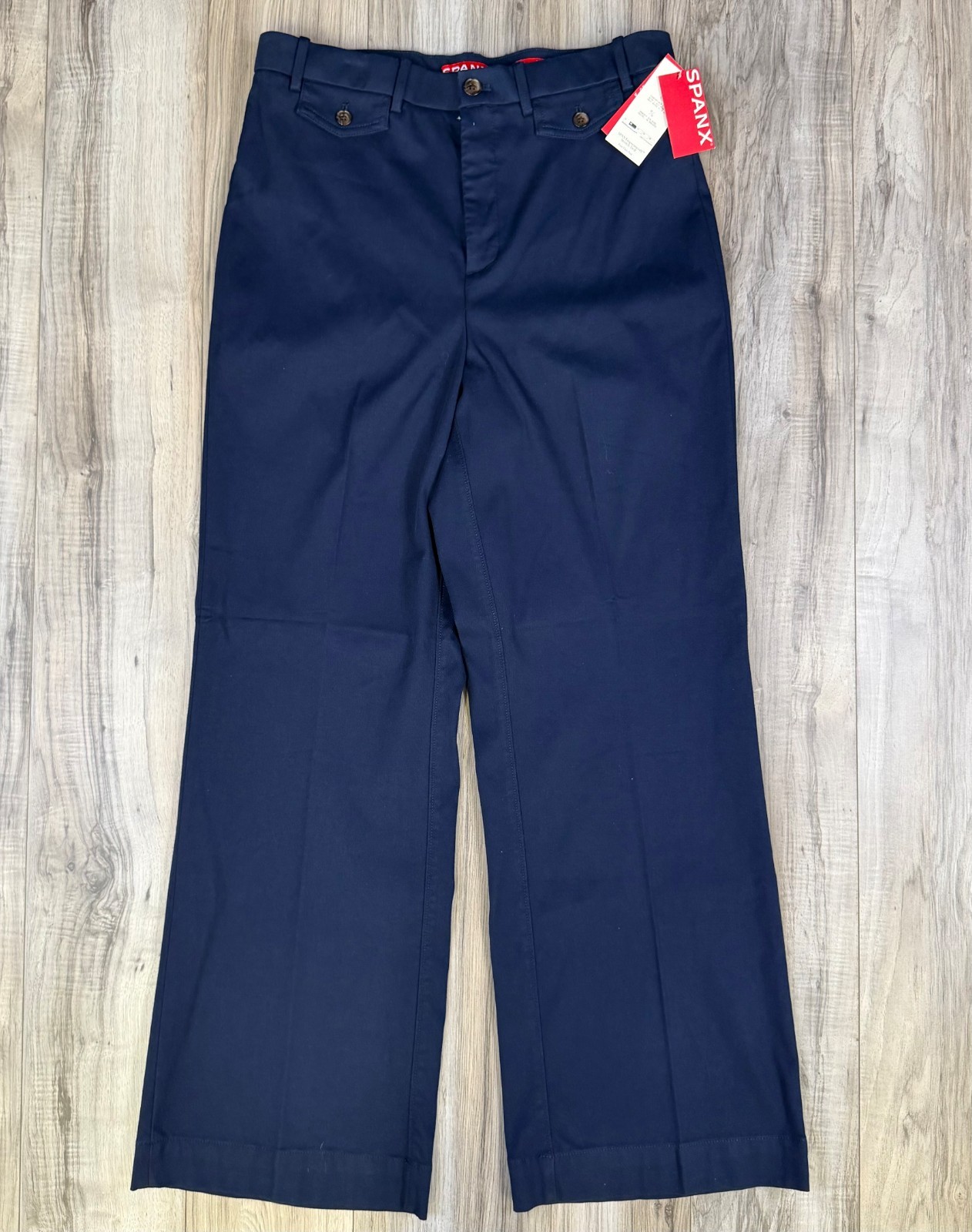 Spanx Supersmooth Stretch Twill Easy Flare Pant Timeless Navy Womens Large NEW