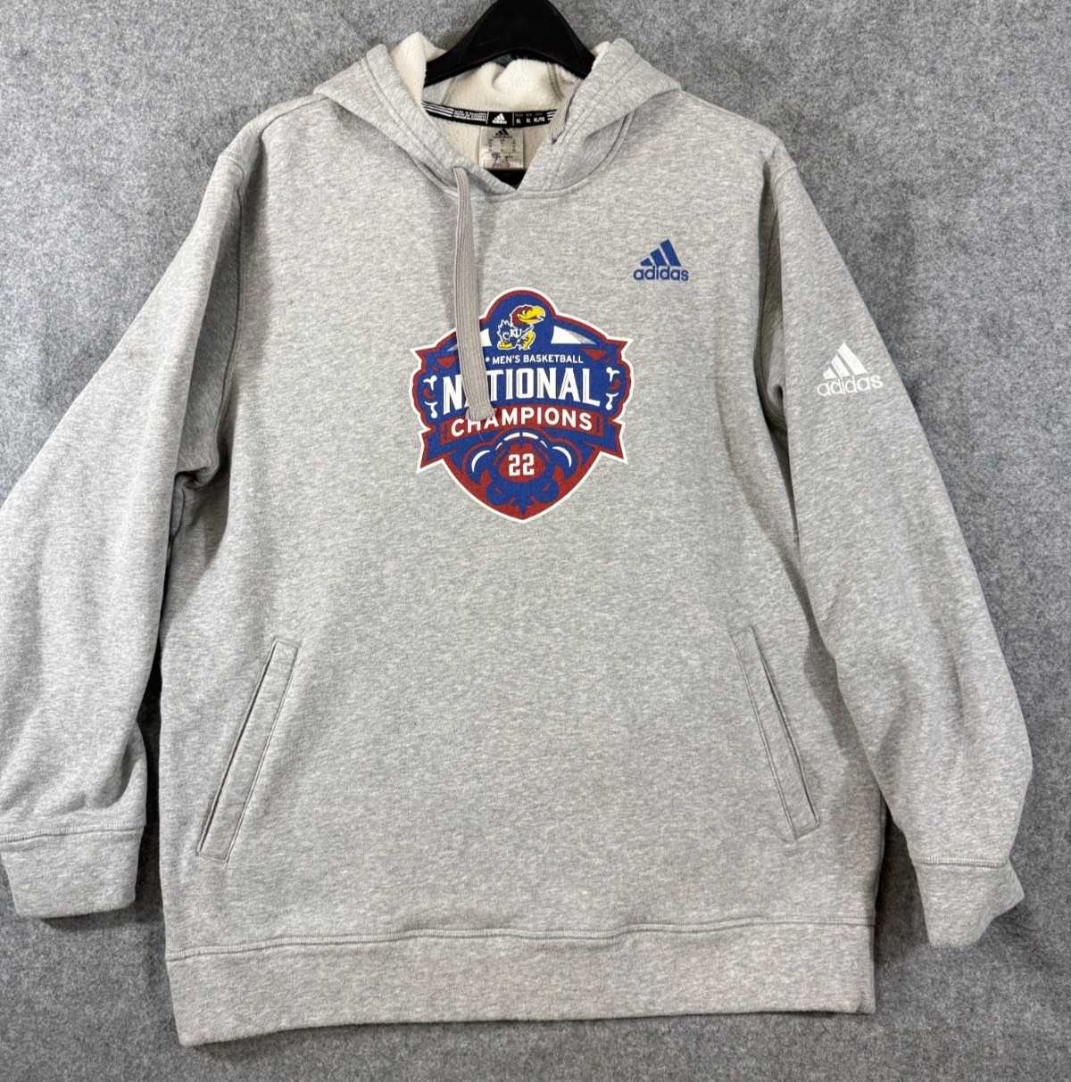 Kansas University Adidas Basketball Hooded Sweatshirt Men XL Gray 2022 Champions