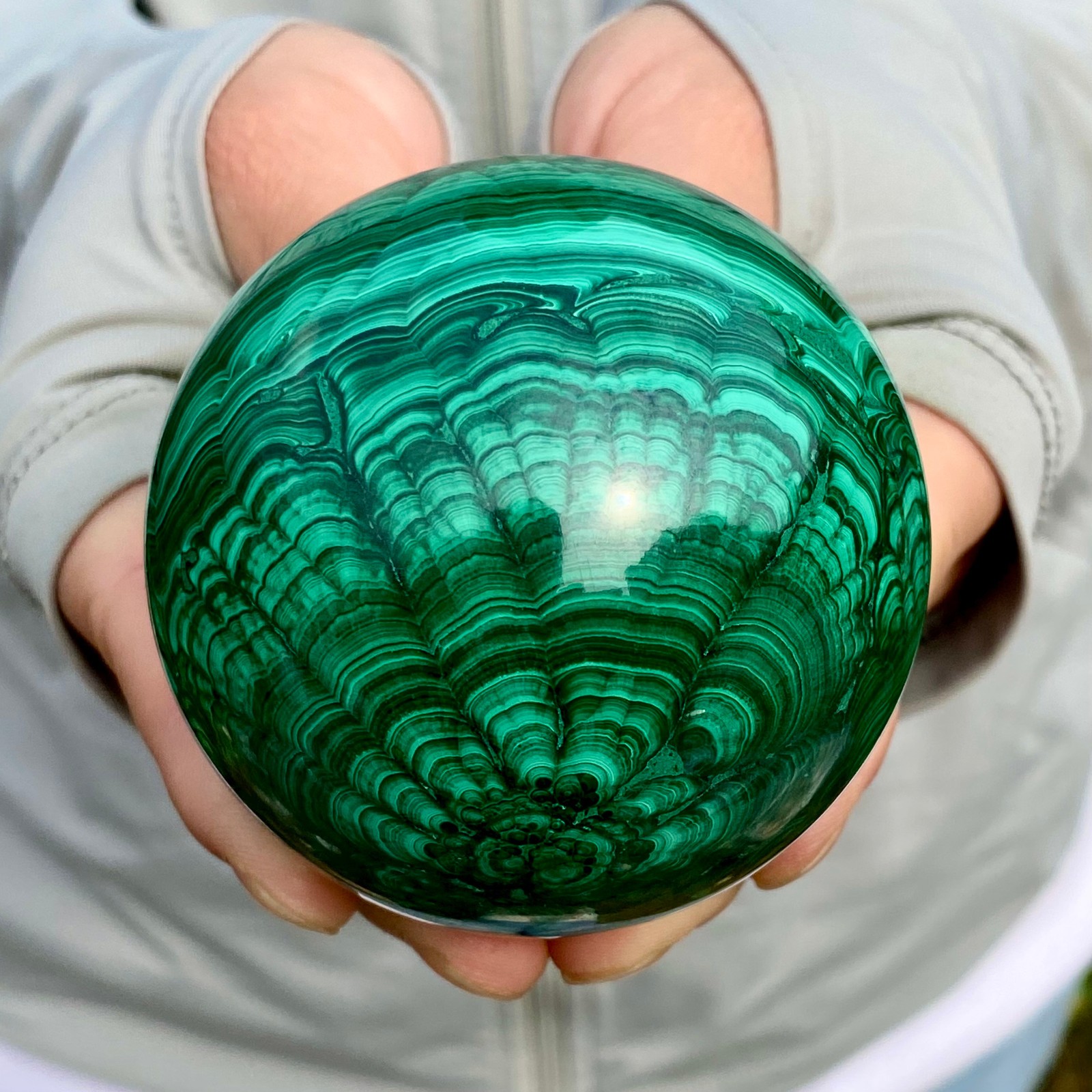 1.4LB Rare Natural Malachite quartz hand Carved sphere Crystal Healing