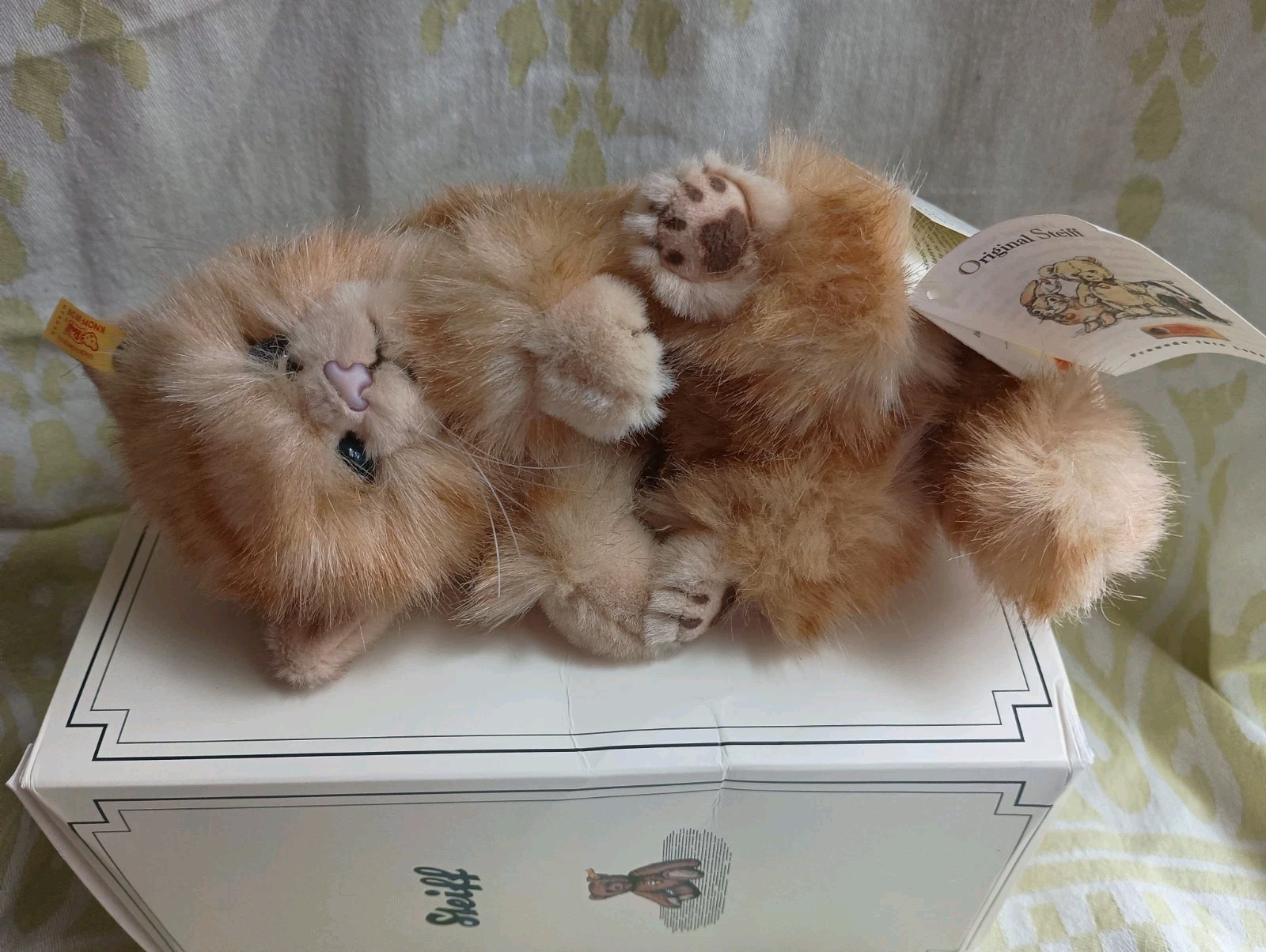 NEWVtg Steiff Kitten Laying On Side Cat Plush Orange Tabby #074936 w/Ear Button NEWVtg Steiff Kitten Laying On Side Cat Plush Orange Tabby #074936 w/Ear Button