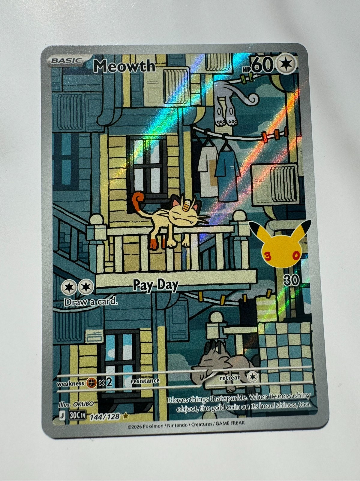 Meowth 144/128 Me: 30th Celebration Holo NM/M