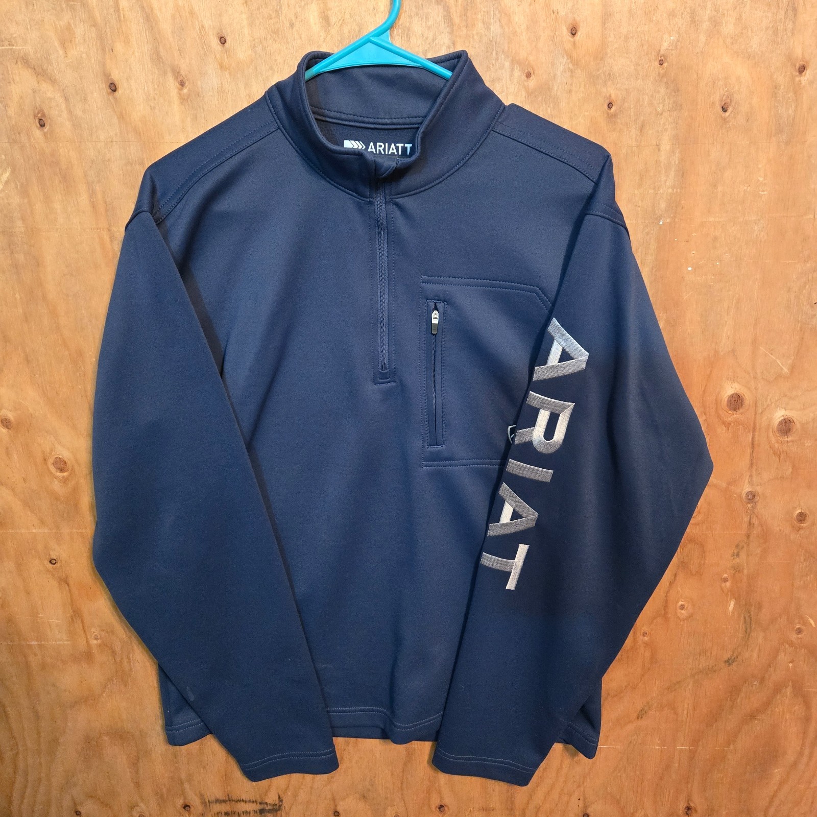 Ariat ARIATTEK Cold Series Sweater Men\'s Size S Blue Spellout Logo Long Sleeve