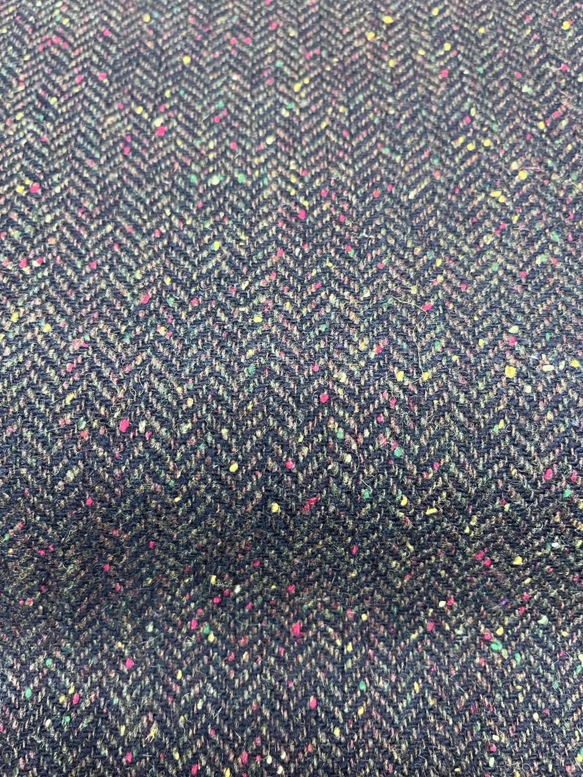 $36 for 2 Yards,Herringbone/Tweed 100% Wool Flannel Italy,Black& Multi Green #95