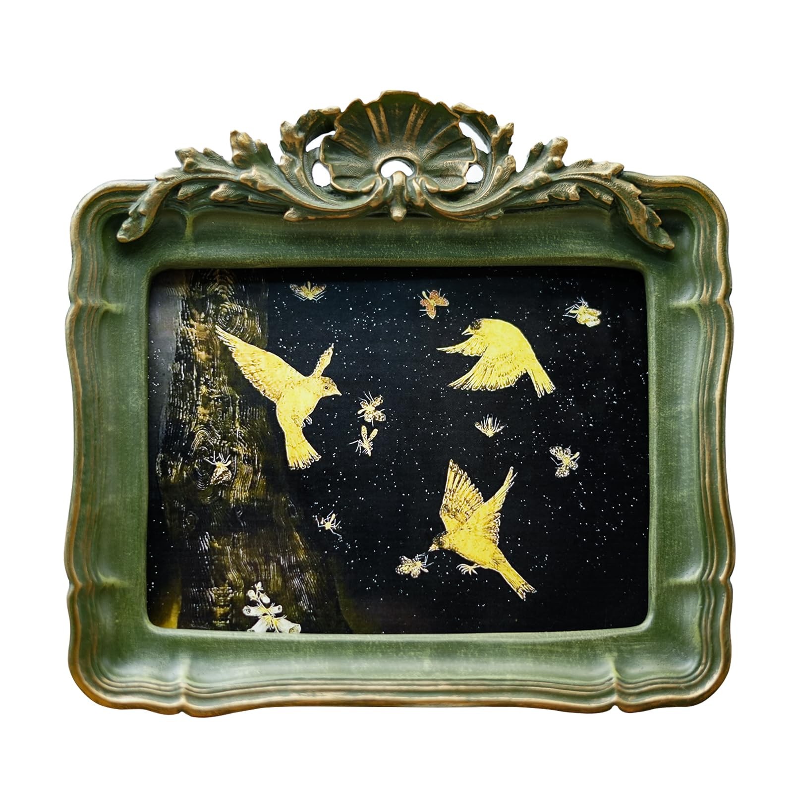 YULINKLIN 5x7 Vintage Picture Frame, Antique Green Ornate Carved 5x7,