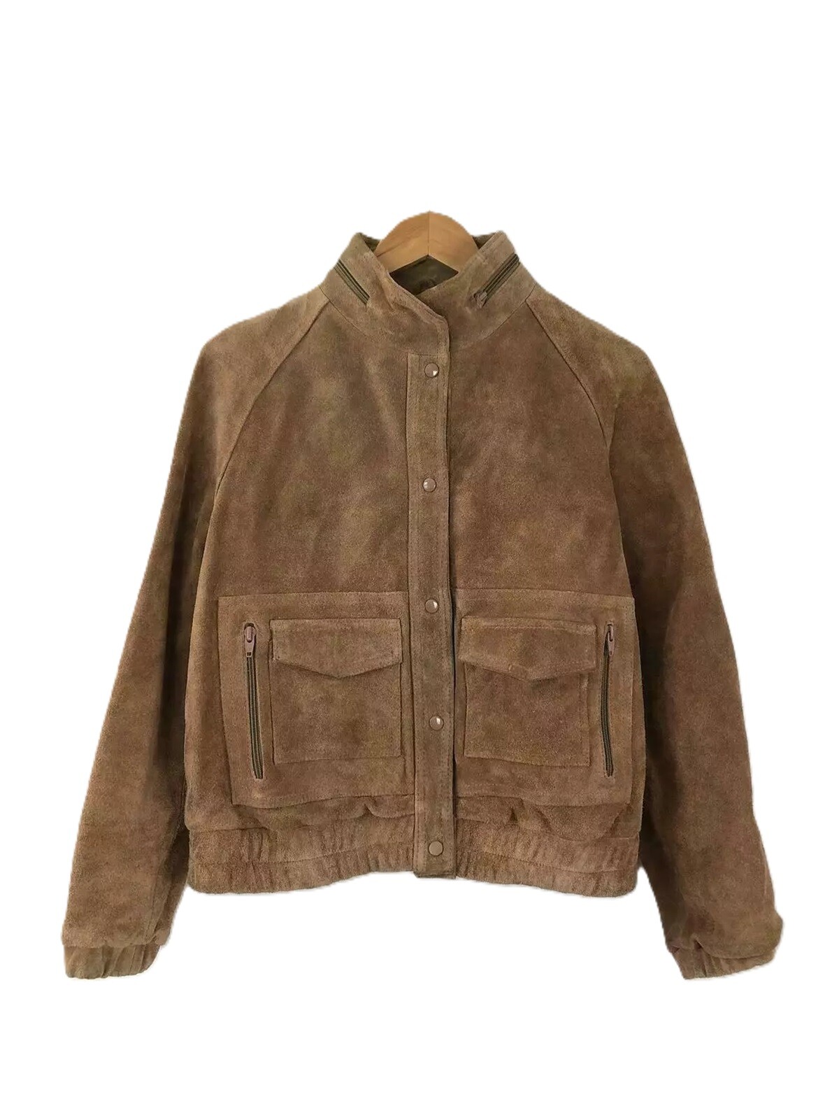 Women\'s Vintage 70s Genuine Suede Leather Bomber Jacket Brown Biker Retro Jacket